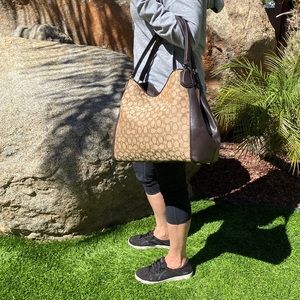 NWT COACH Beige/Brown Signature canvas/leather Edie 31 shoulder bag.